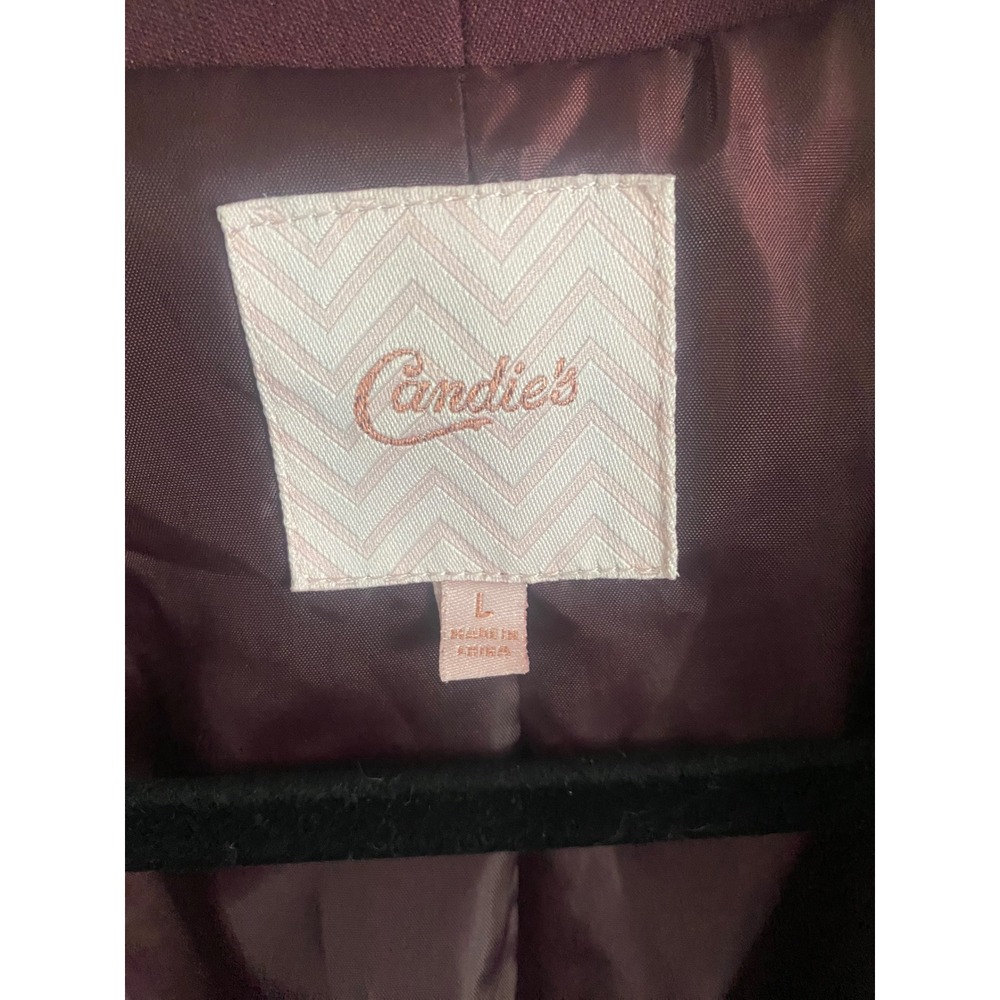 Candies Womens Burgundy Ruched Sleeve Open Front Blazer Jacket Size L - Picture 2 of 7